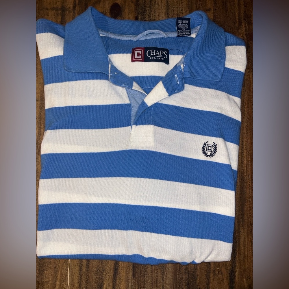 Chaps Men’s XL Striped Polo Shirt Blue White Classic Cotton Short Sleeve